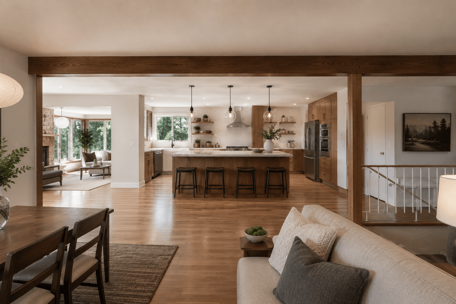 Remodeled open-concept kitchen in a 1960s Bellevue split-level home
