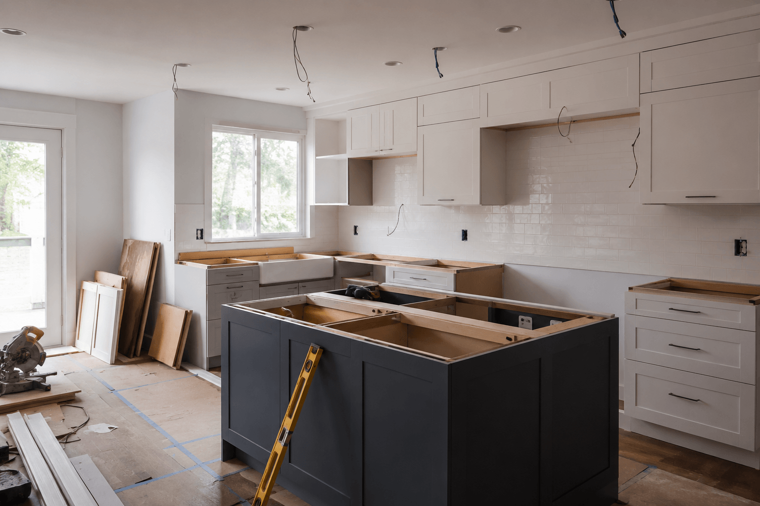 Bellevue kitchen remodel in planning, with cabinetry and countertop layout being set out
